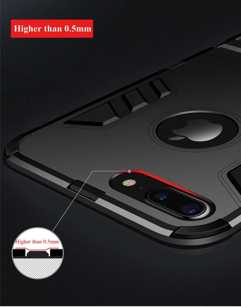 Luxury Black Cool Armor Case For iPhone 8 7 6 6S Plus 5 5s Shockproof Case For iPhone X XS MAX XR Stand Cover Case Heavy Duty Shockproof Armor Dual Layer Protection Back Case Cover