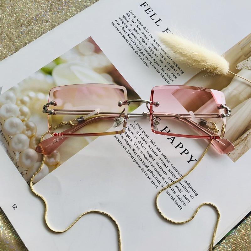 Fashion Rimless Women Trendy Small Rectangle Sunglasses With High Quality metal frame And UV400 Protection
