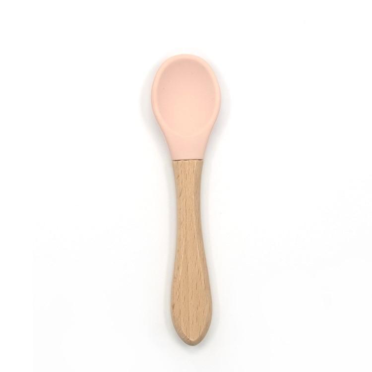 2PCS Bamboo Training Spoons Organic Soft Baby Feeding Silicone Tip Spoon Scoop Easy Grip Handle Toddlers Infant Gifts For Parents And Baby Boys Or Girls