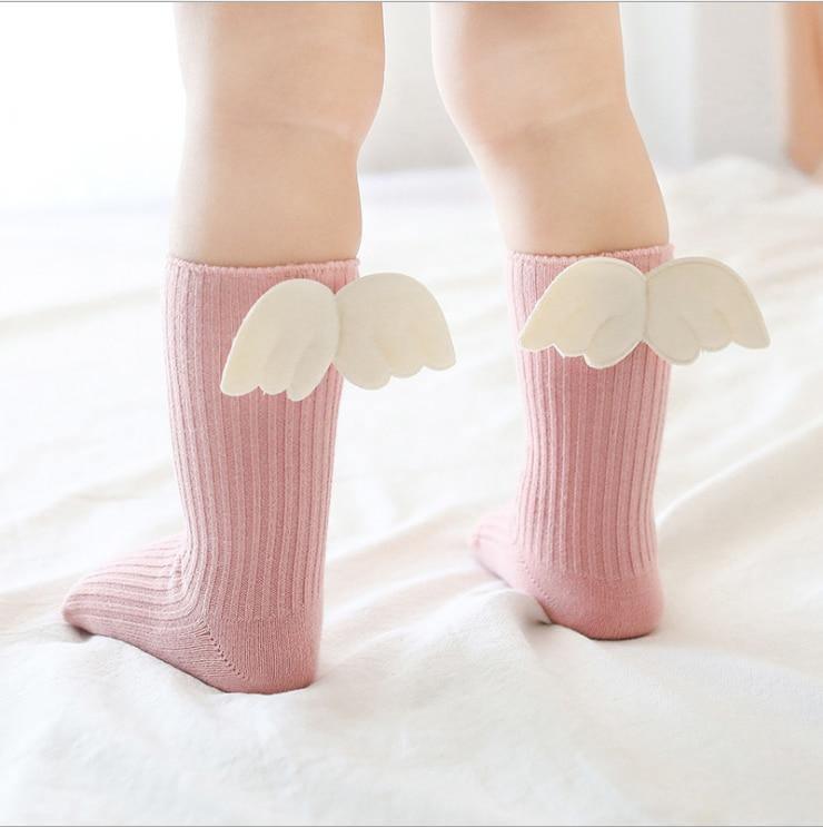 Luxury Modern Socks Baby Girls Knee High Socks With Angel wing Summer Autumn Cotton Socks Solid Candy Color Toddler For Kids