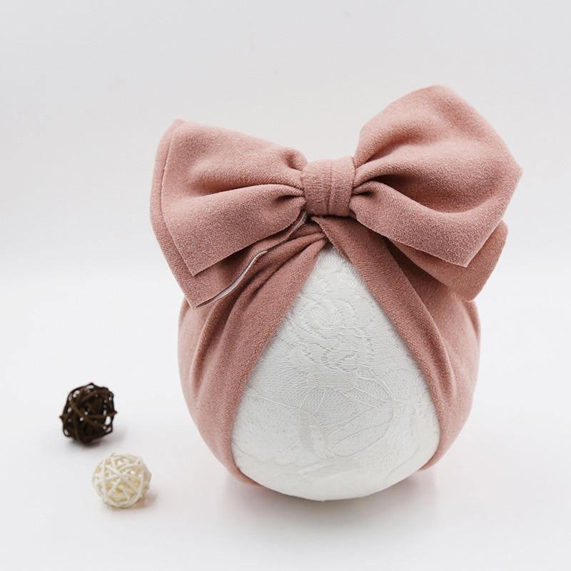 Handamde Elegant Baby Hats for Girls Big Bow Turban Hat Newborn Baby Beanie Cap Solid Color Style