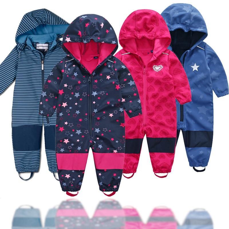 Ski suit For Children Soft Shell Outdoor Jacket Waterproof Fleece Lining Jumpsuit For Boys and Girls In Modern Colorful Design