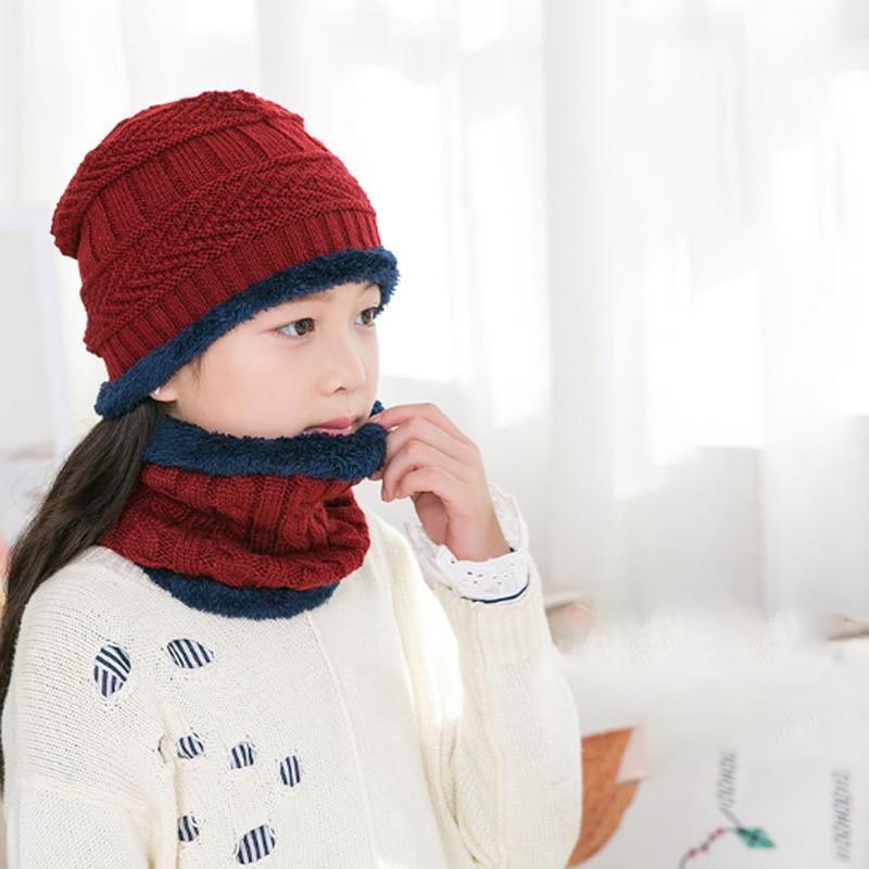 Knitted Baby Hats Cap and Scarf Turban Beanie Cotton Warm Wool Fur Caps Soft Hat For Childern Girl And Boys