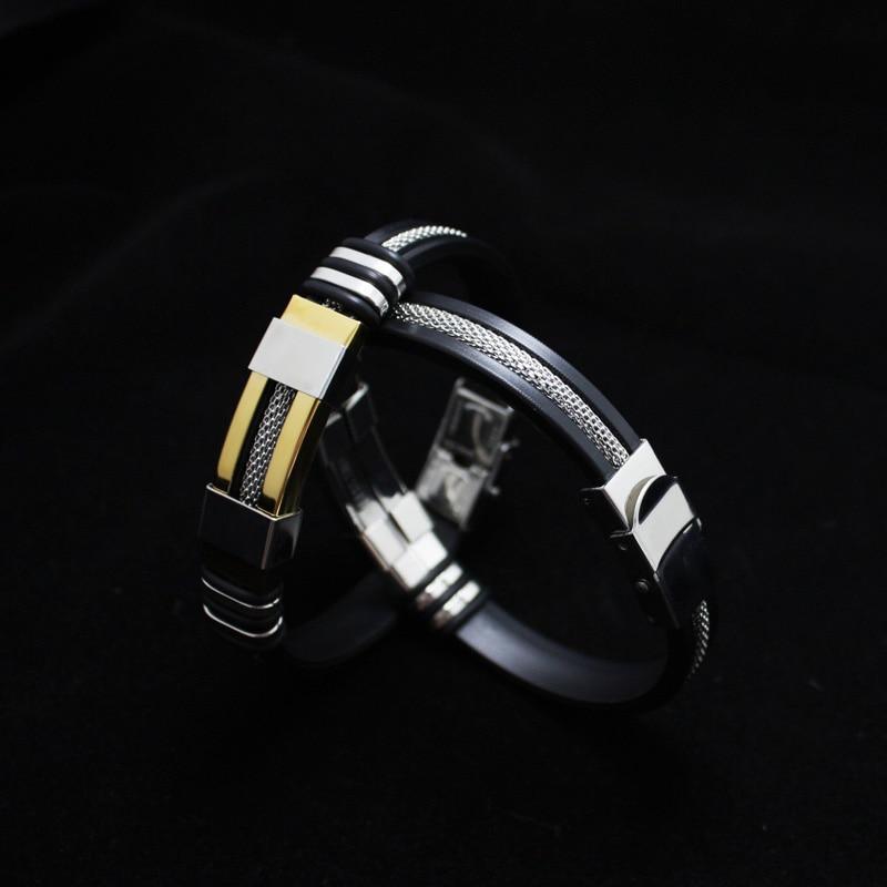 Stainless Steel Silicone Bracelet Men Jewelry Wrist Band Punk Style Men Rubber Charm Brecelet