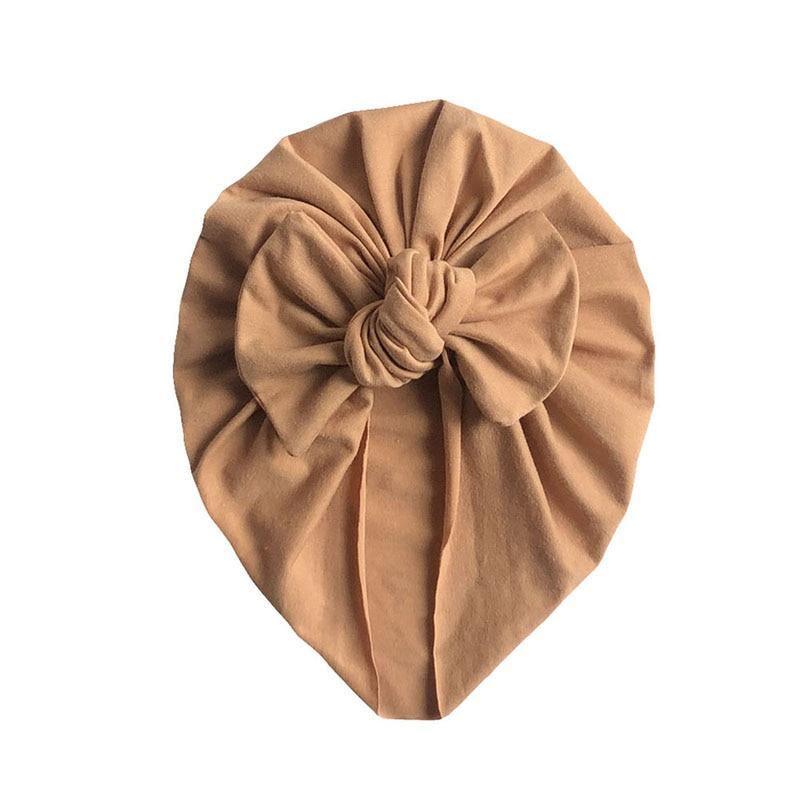 Handamde Elegant Baby Hats for Girls Big Bow Turban Hat Newborn Baby Beanie Cap Solid Color Style