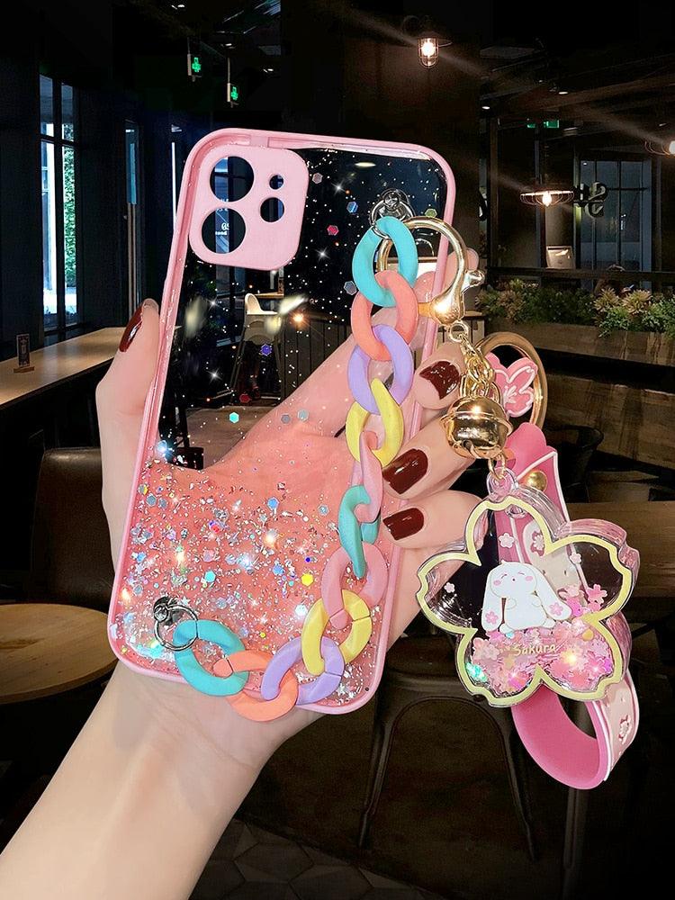 Cute Heart Chain Cute Case Luxury 3D Love Heart Wristband Girl Soft Case For iPhone 14 13 11 12 Pro Max 7 8 Plus Xr X Xs Silicone Phone Cover Cute Case Luxury Hearts Case Camera Cover Protective Soft Slim Girly Case Designed for iPhone