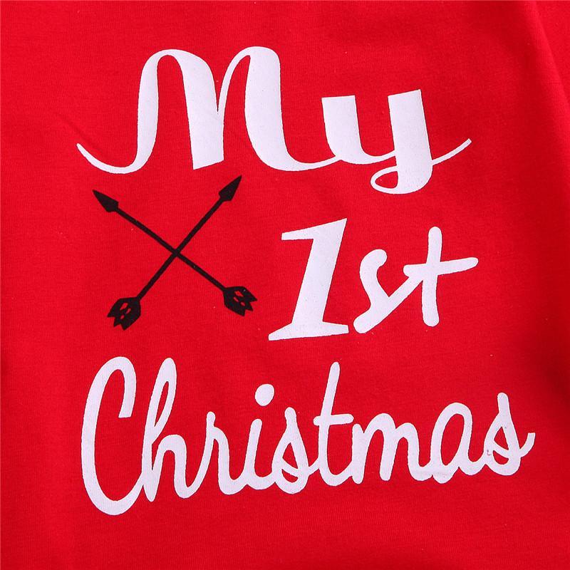 Casual New Baby Boy/Girl First Christmas printed Clothes Romper Trousers Hat Outfit Set