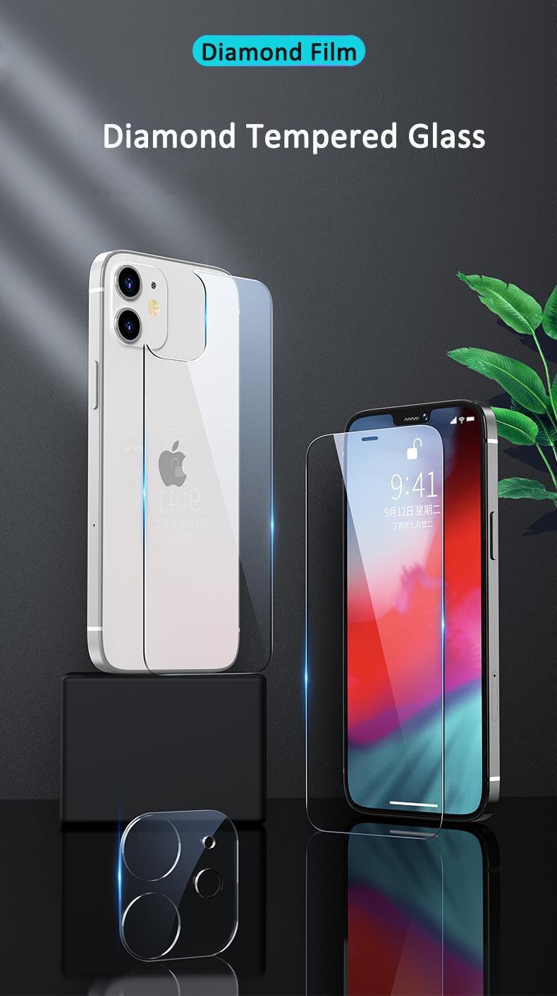 3 In 1 2PCS Front+Back+Lens Full Cover Tempered Glass Film For iPhone 12 11 Pro Max Mini Screen Protector For iPhone 13 Pro Max Glass Temper Glass Film Temper Glass Film Premium HD Clarity Anti-Fingerprint/Scratch for iPhone