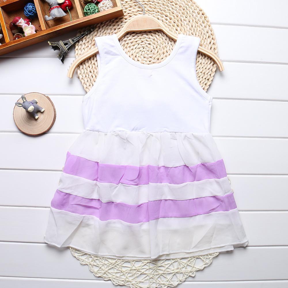 Baby Girl Clothes for Kids with Cute Purple Stripe and Round Neck Sleeveless Chiffon Dresses For Girls