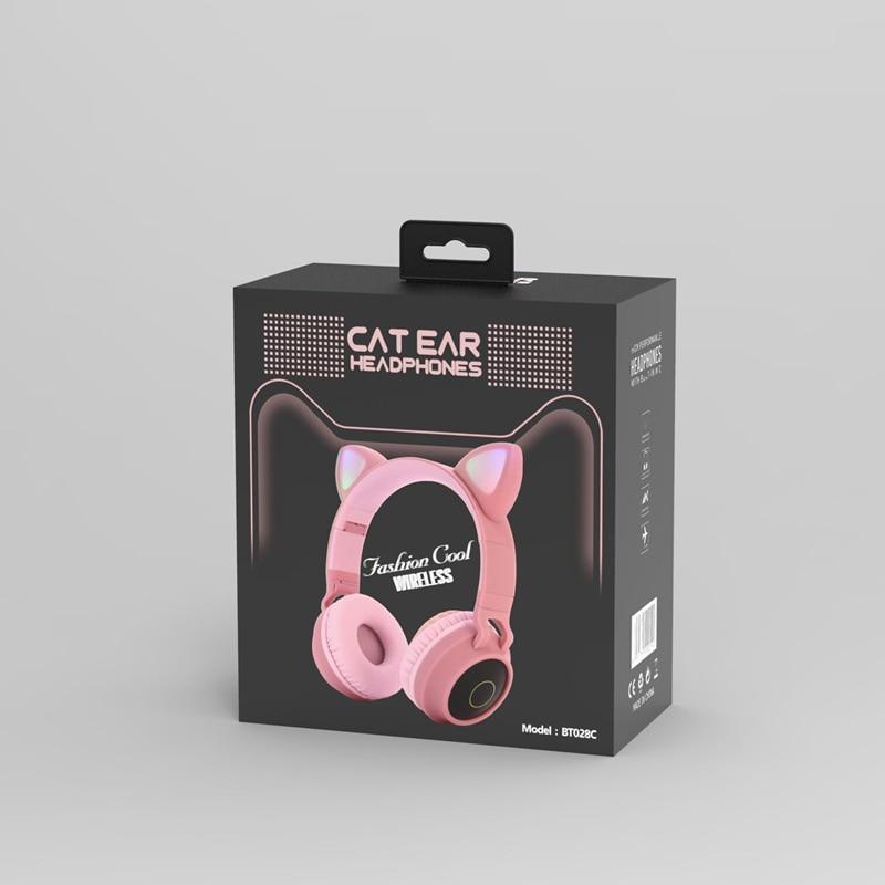STEVVEX New Luxury Interesting LED Cat Ear Noise Cancelling Headphones Bluetooth 5.0 For Young People and Kids Headset Support TF Card 3.5mm Plug With Mic