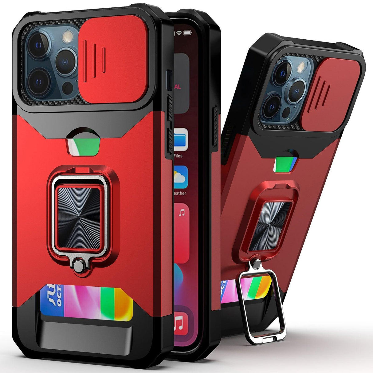Slide Camera Cover Kickstand Card Wallet Case for iPhone11 X XS 8 Shockproof Protective Phone Case Wallet Case for iPhone With Sliding Camera Case With Kickstand Magnetic Adjustable Ring Holder