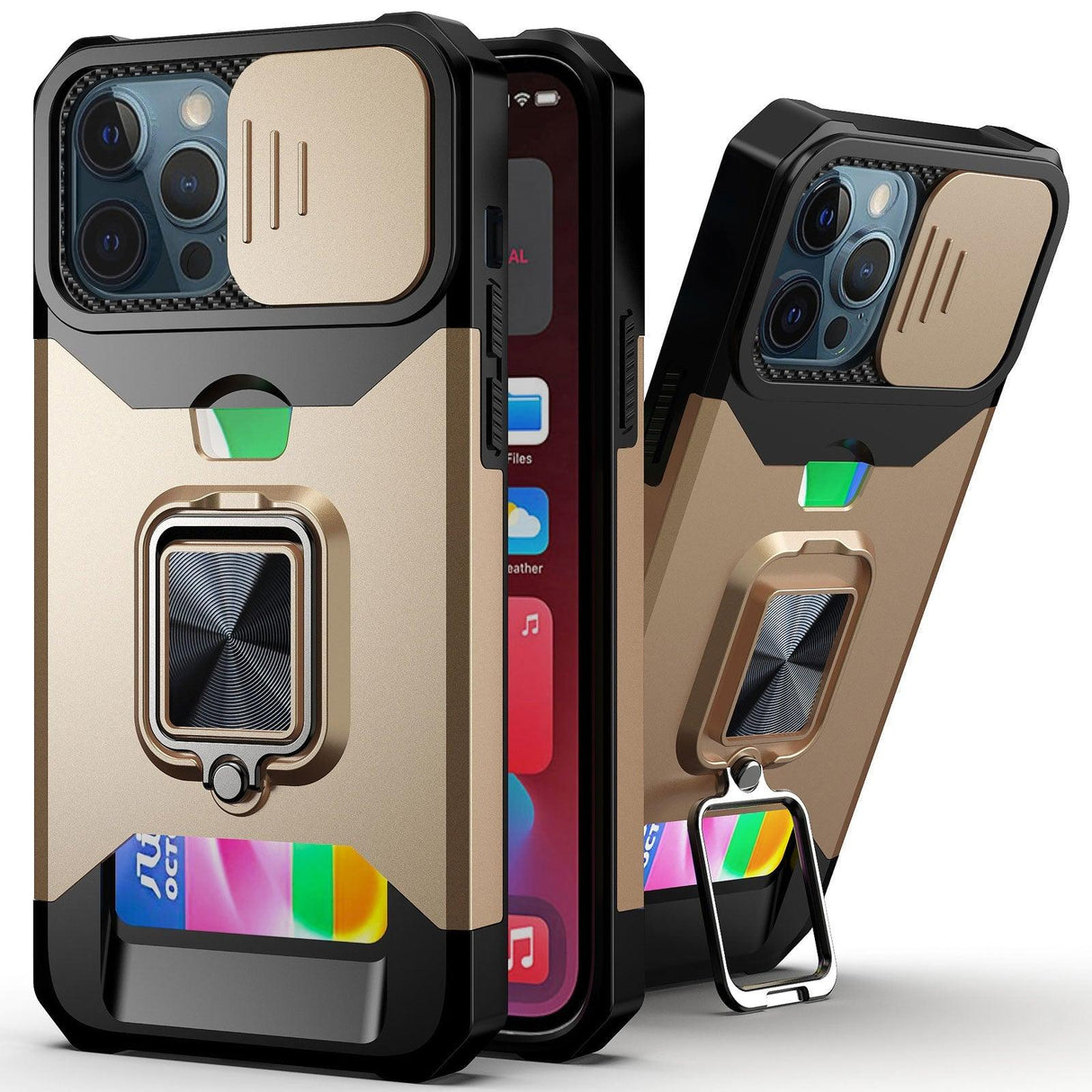 Slide Camera Cover Kickstand Card Wallet Case for iPhone11 X XS 8 Shockproof Protective Phone Case Wallet Case for iPhone With Sliding Camera Case With Kickstand Magnetic Adjustable Ring Holder