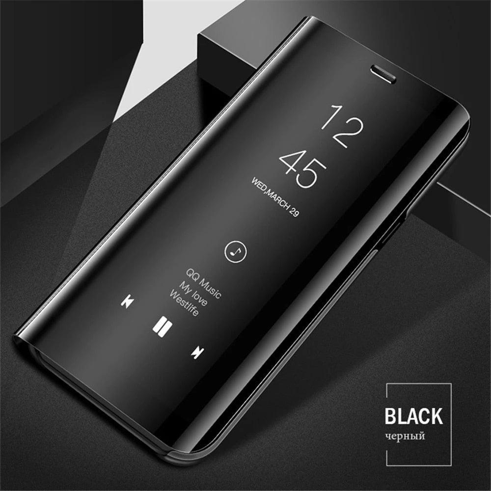 Smart Flip Phone Case For iPhone X XR XS 5 5S SE 7 8 6 6S Plus 11 12 13 Mini Pro Max 2020 Mirror Window Standing Holder Cover Mirror Screen Smart Plating Case 360 Full Body Ultra Thin Intelligent Protective Case