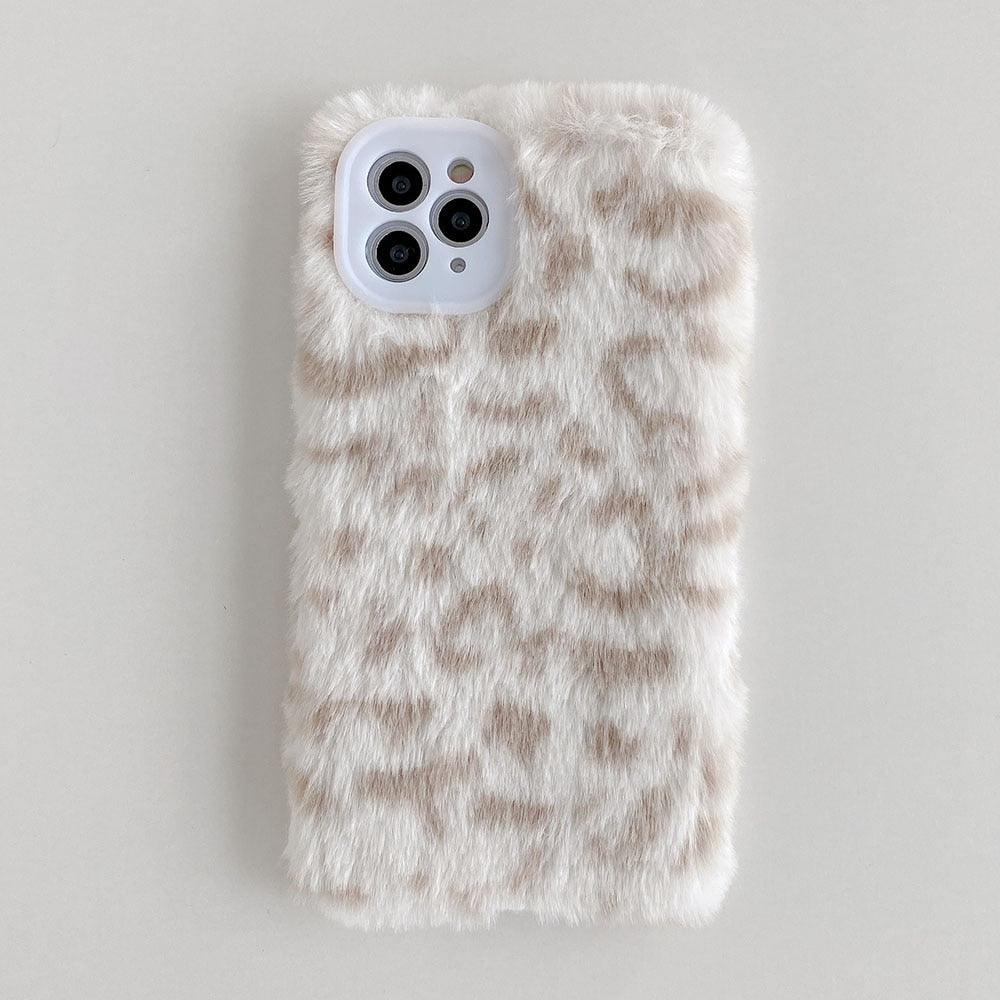 Fashion Fluffy Plush Leopard Camera Protection Phone Case For iphone 13 11 12 Pro MAX X XS XR Winter Warm Girl Soft and Comfortable Case Unique Design Soft Cover