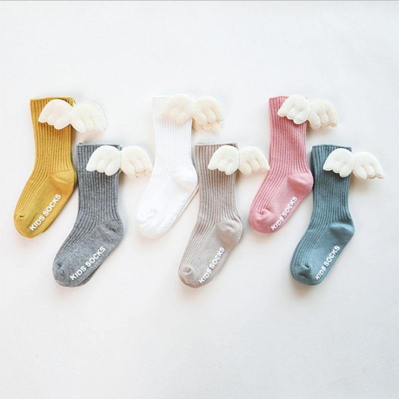 Luxury Modern Socks Baby Girls Knee High Socks With Angel wing Summer Autumn Cotton Socks Solid Candy Color Toddler For Kids