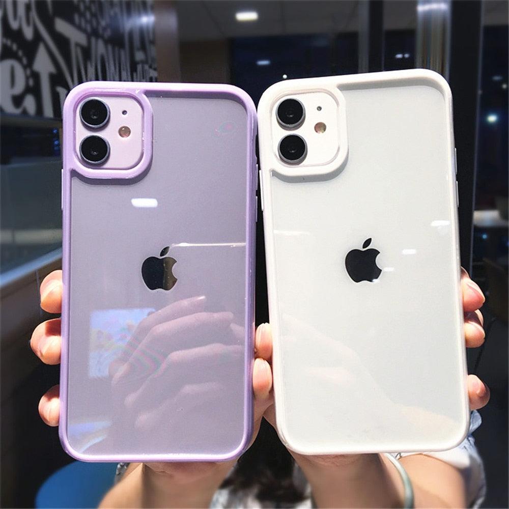 Transparent Shockproof Bumper Phone Case For iPhone 11 12 13 14 Pro Max Mini Cute Candy Color Hard Cover Luxurious Translucent Case for iPhone