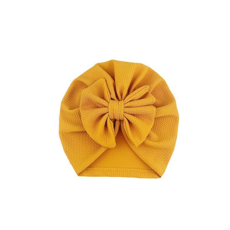 Handamde Elegant Baby Hats for Girls Big Bow Turban Hat Newborn Baby Beanie Cap Solid Color Style