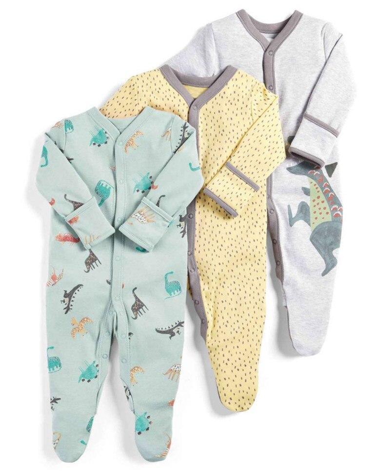 3Pcs Baby unisex Rompers Long Sleeve Sleep suit Cartoon Jumpsuit Baby Pajamas Stes For Kids Between 0-12Months