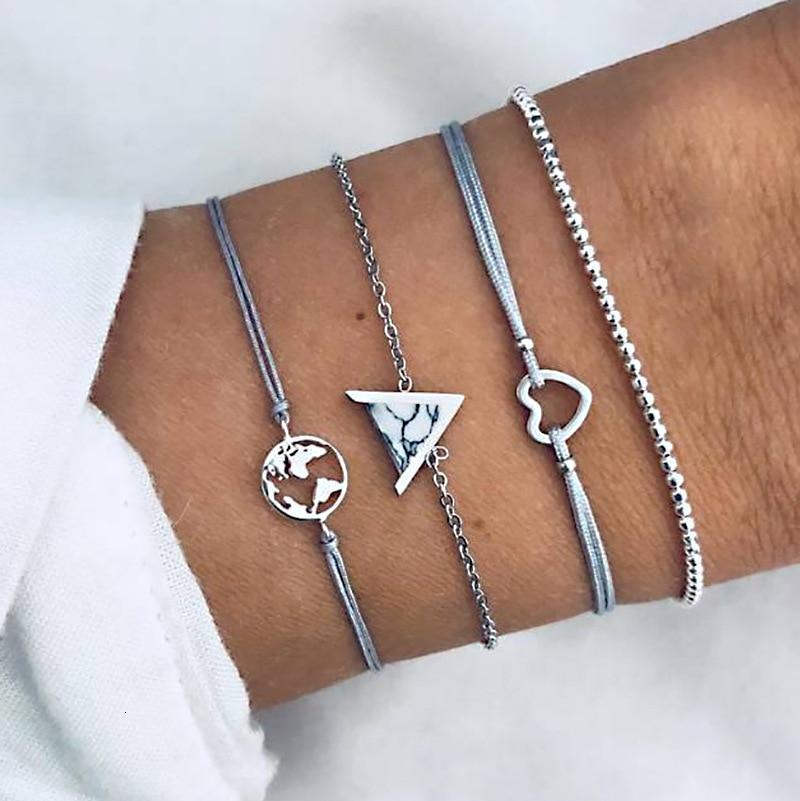 Boho Rose Map Bracelets & Bangles for Women Bohemian Round Charm Bracelet Set Fashion Multilayer Accessories Luxury Jewelry