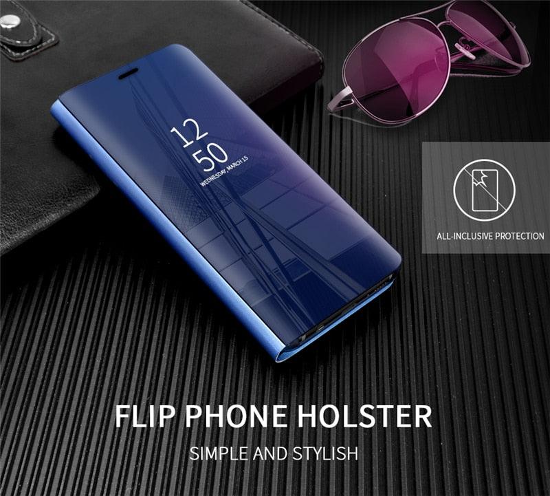 Smart Flip Phone Case For iPhone X XR XS 5 5S SE 7 8 6 6S Plus 11 12 13 Mini Pro Max 2020 Mirror Window Standing Holder Cover Mirror Screen Smart Plating Case 360 Full Body Ultra Thin Intelligent Protective Case