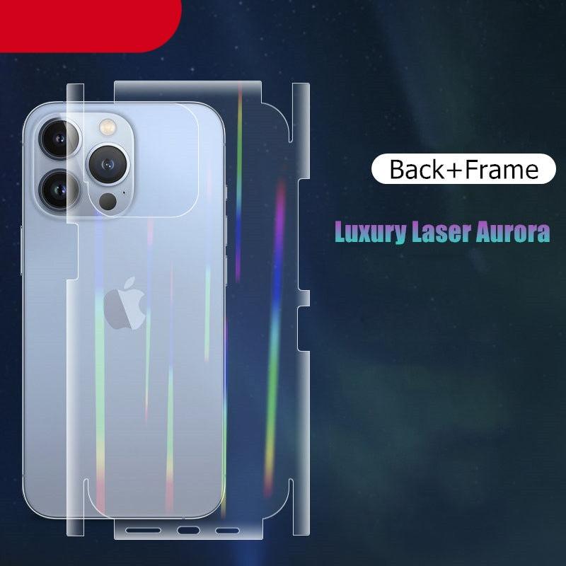 Gradient Laser Aurora Hydrogel Film For iPhone 13 11 12 Pro Max Mini X XS XR 7 8 Plus SE 2 Screen Protector Soft Full Back Cover Thin Scratch Resistant Back Screen Guard for Iphone