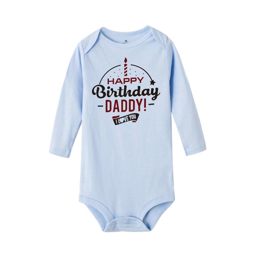 Happy Birthday Daddy Newborn Kids Baby Boys Girls Infant Long Sleeve Jumpsuit ROmper In Modern Designs With Party Print