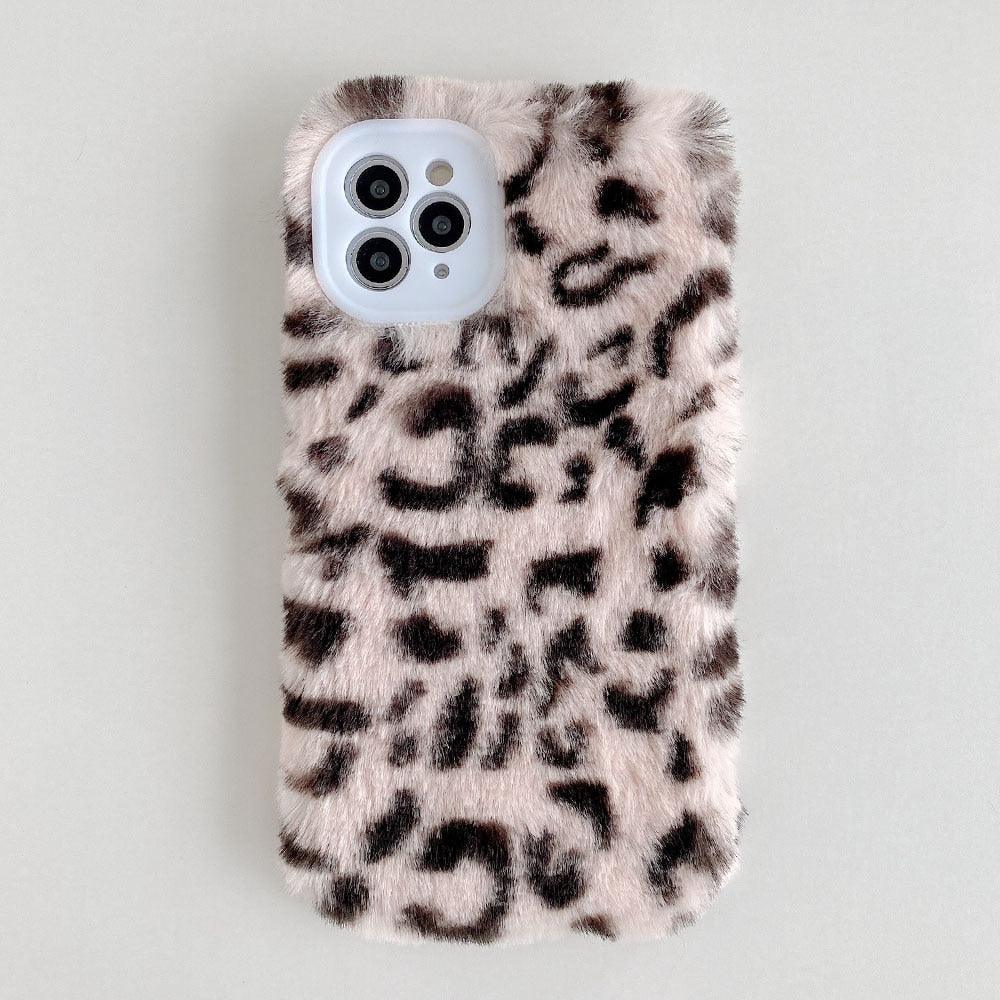 Fashion Fluffy Plush Leopard Camera Protection Phone Case For iphone 13 11 12 Pro MAX X XS XR Winter Warm Girl Soft and Comfortable Case Unique Design Soft Cover