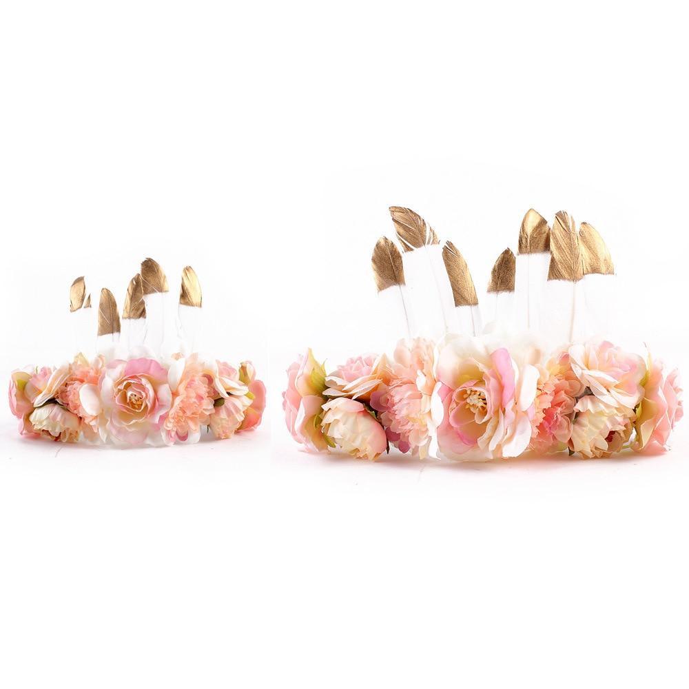 Luxury Modern Brazil Stlye Baby and Mother Feather Flower Headdress Headwear European Flower Headband For Mother and Daughter