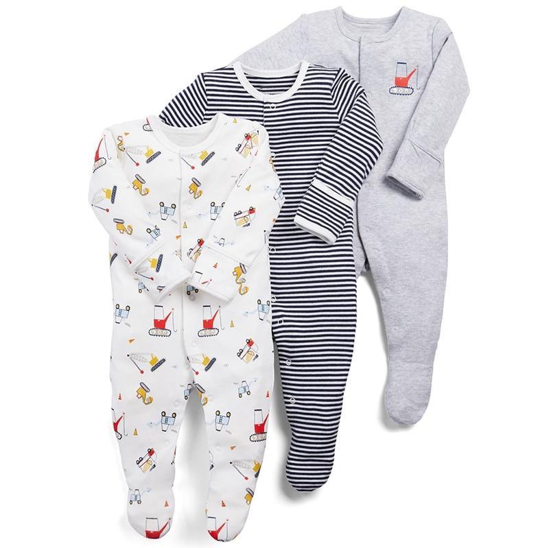 3Pcs Baby unisex Rompers Long Sleeve Sleep suit Cartoon Jumpsuit Baby Pajamas Stes For Kids Between 0-12Months