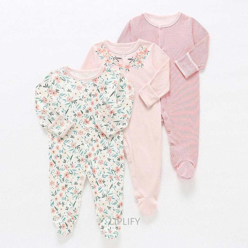 3Pcs Baby unisex Rompers Long Sleeve Sleep suit Cartoon Jumpsuit Baby Pajamas Stes For Kids Between 0-12Months