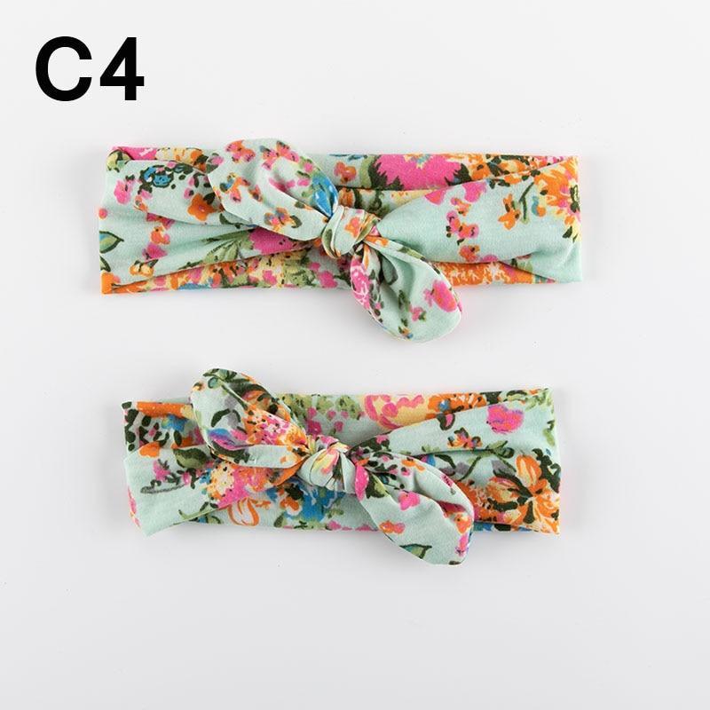 Modern Mother & Baby Headbands Kids Girl Bow With Rabbit ear Print Floral Hair Bands Parent-Child Hair Accessories