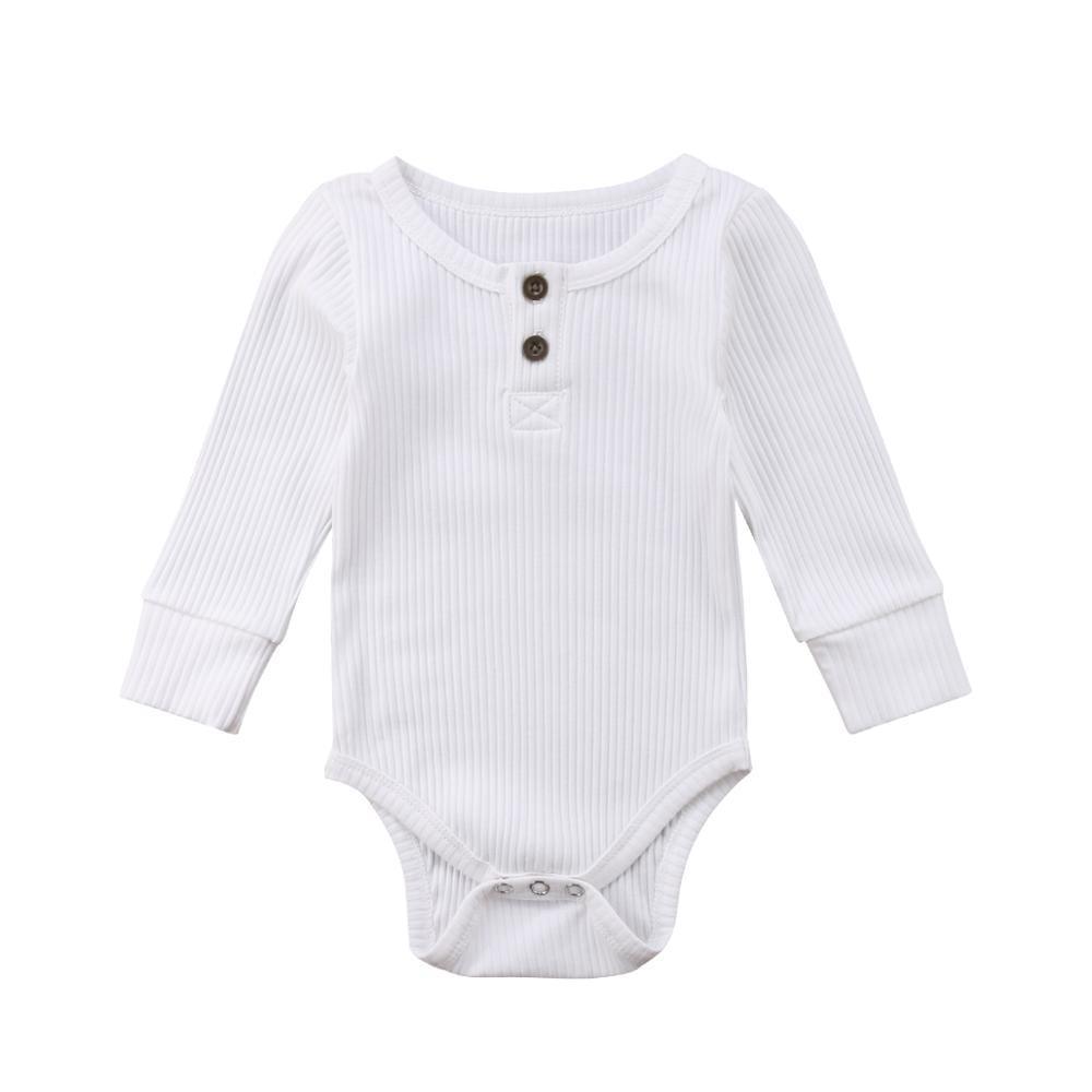 Newborn Infant Baby Girl Boy Ribbed Bodysuit Ruffle Long Sleeve One-Pieces Solid Jumpsuit Outfits For Girls