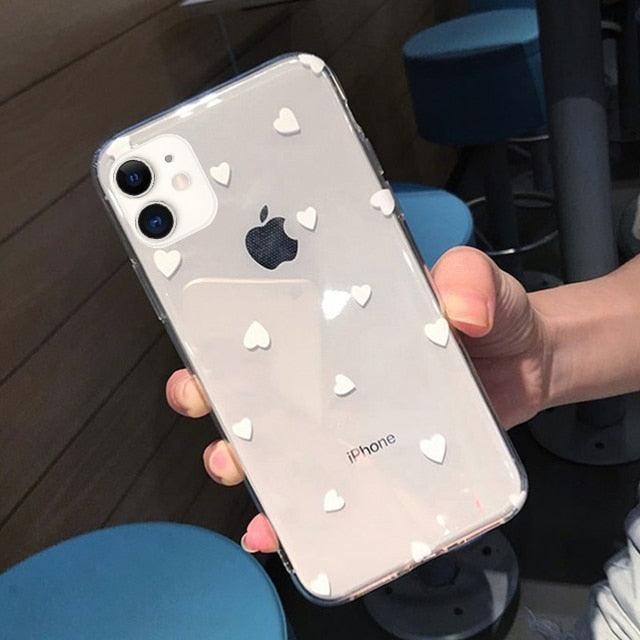 Transparent Phone Case For iPhone 13 12 11 14 Pro Little Dots Love Heart Clear Back Cover Vintage Women Girls Soft Anti-Scratch Protective Cases for iPhone
