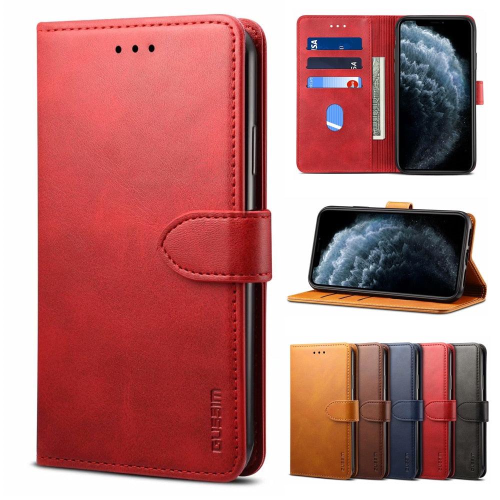 Luxury Red Leather Magnetic Flip Case For Iphone 14 12 13 11 11 Pro Max Xr Xs Max X Wallet Cover For iphone Leather Wallet Case Card Slots Kickstand Magnetic Buckle Flip Phone Cover