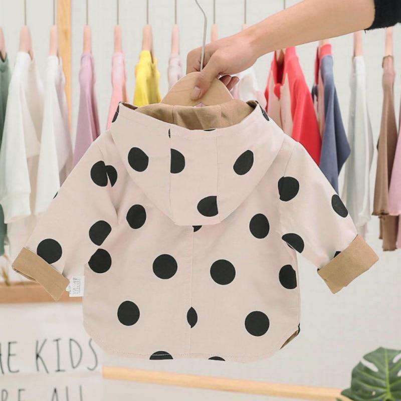 Modern Elegant Cute Dot Print Comfort Slim Cotton Button Hooded Warm Coat for Newborn Baby Girls With Two Face