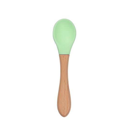 2PCS Bamboo Training Spoons Organic Soft Baby Feeding Silicone Tip Spoon Scoop Easy Grip Handle Toddlers Infant Gifts For Parents And Baby Boys Or Girls