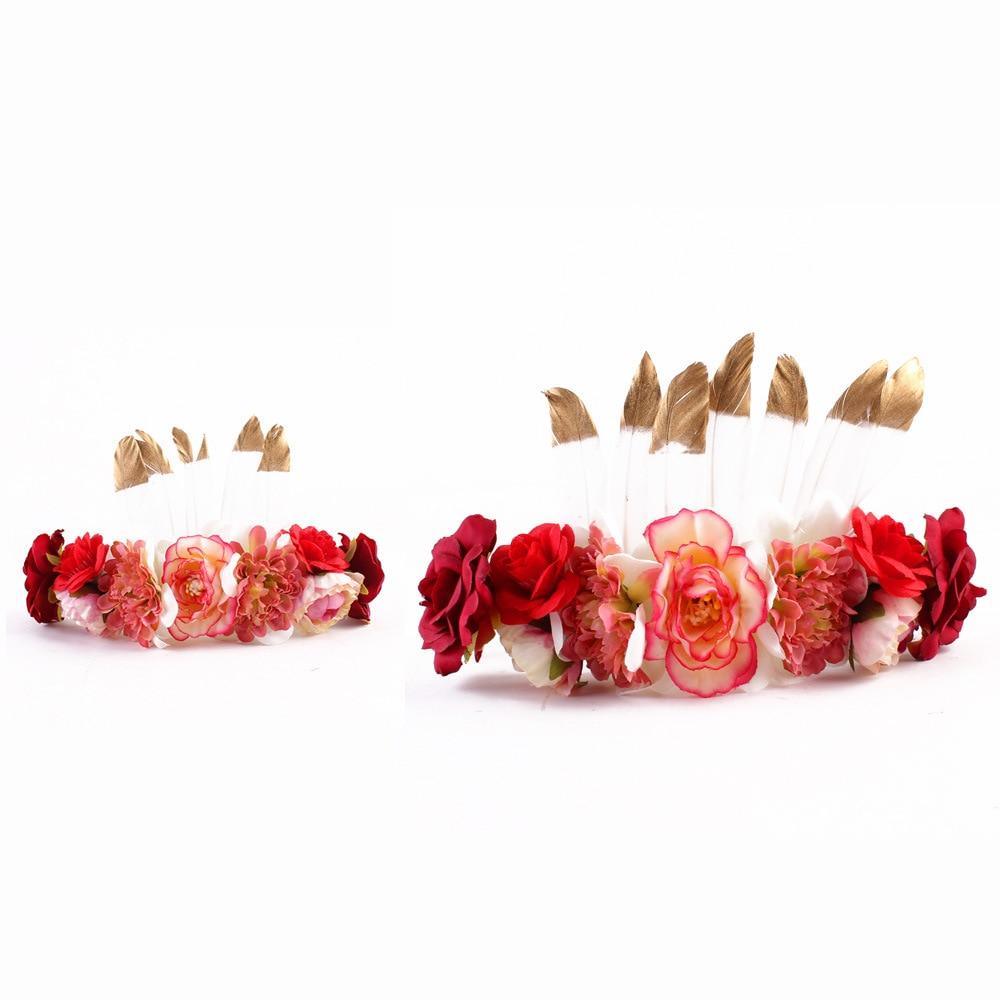 Luxury Modern Brazil Stlye Baby and Mother Feather Flower Headdress Headwear European Flower Headband For Mother and Daughter