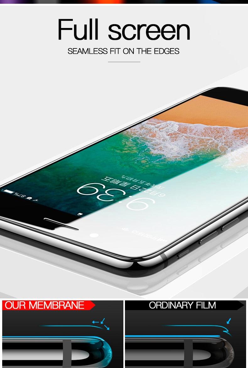 Curved Edge Tempered Glass For iPhone 12 11 Pro Xr X Xs Max Screen Protector For iPhone 6 6s 7 8 Plus SE 2020 Protective Film Real Premium Tempered Glass Film Screen Protector for Iphone