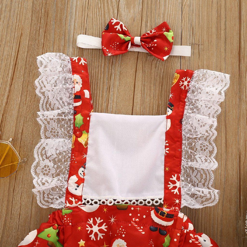 New Christmas Princess Set Newborn Baby Girls Suspender Dress Romper Bodysuit And Hairband Set