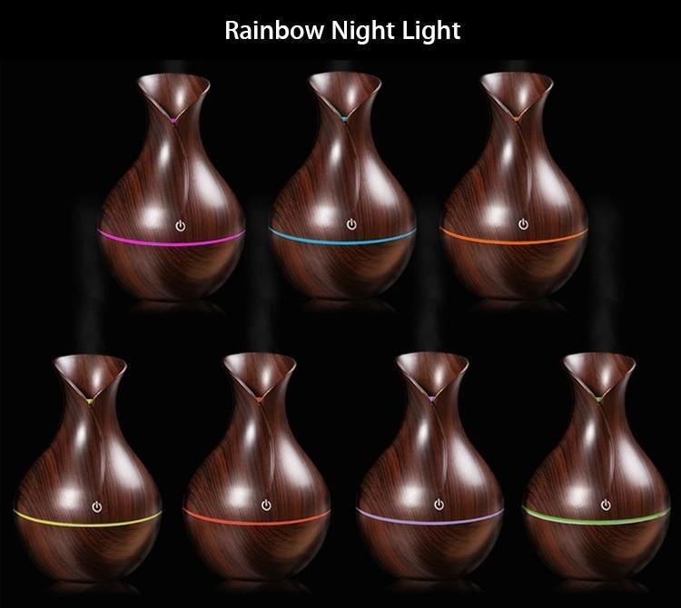 Essential Oil Diffuser 130ml Wood Grain Vase-Shaped Aromatherapy Cool Mist Humidifier With 7 Colors LED Lights & Waterless Auto Shut-Off For Home Office