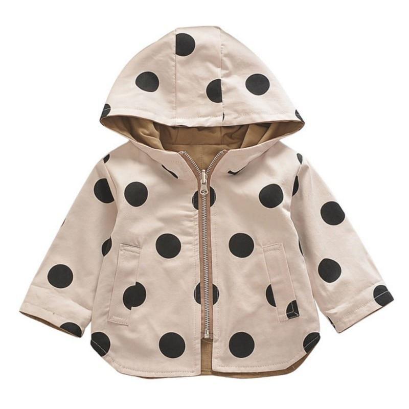 Modern Elegant Cute Dot Print Comfort Slim Cotton Button Hooded Warm Coat for Newborn Baby Girls With Two Face