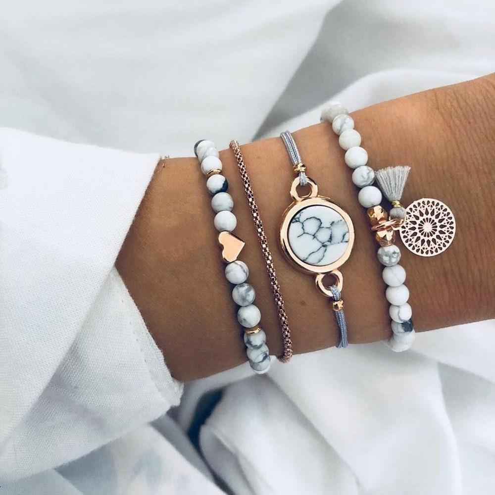 Fashion Bohemia Leaf Round Knot Cuff Bangle Gold Chain Charm Bracelet for Women Simple Geometric Bracelets Luxury Jewelry