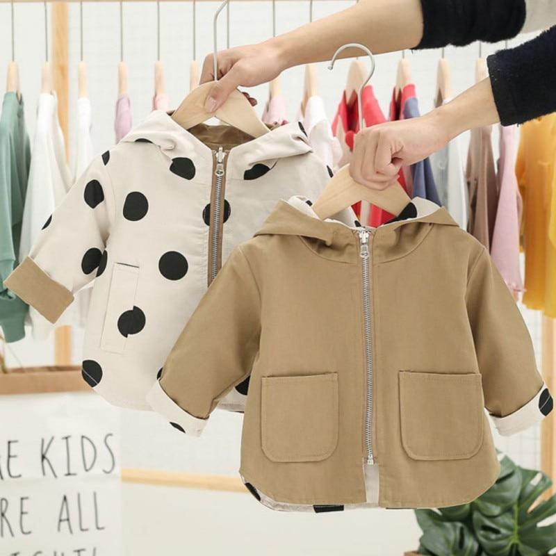 Modern Elegant Cute Dot Print Comfort Slim Cotton Button Hooded Warm Coat for Newborn Baby Girls With Two Face