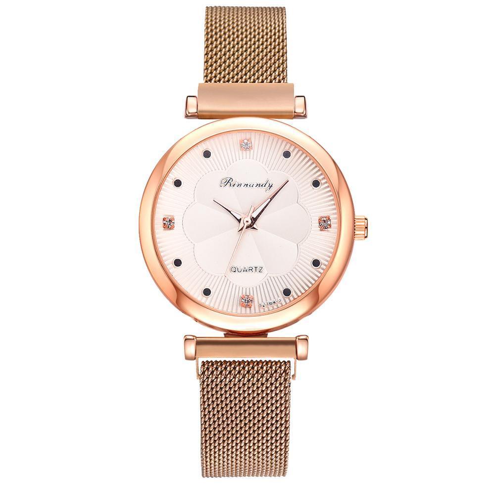 Fashion Set Women Watches Luxury Magnet Buckle Flower Rhinestone Watch Ladies Quartz Wrist Watch WIth Bracelet In Set For Women and Girls