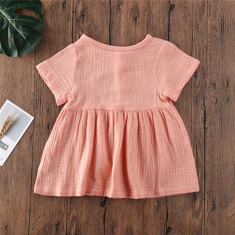 Kids Summer Cotton Linen Dress with Plain Short sleeve Party A-line dress For Small Girls 1-3 Years