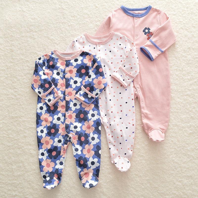 3Pcs Baby unisex Rompers Long Sleeve Sleep suit Cartoon Jumpsuit Baby Pajamas Stes For Kids Between 0-12Months