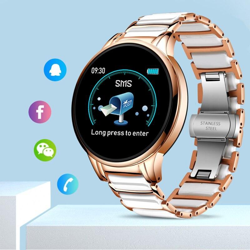 New Ceramic Smart Sport Fitness Watch For Women With Heart Rate Blood Pressure Monitor For Android and IOS Sistems Sport Multifunctional Steel Belt Smartwatch