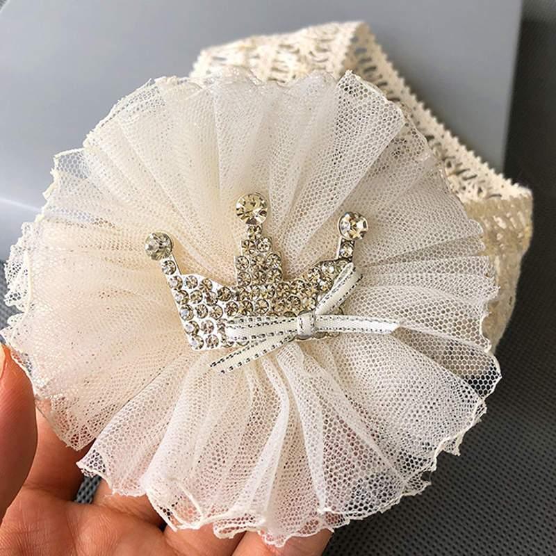 ILuxury Handmade Infant Child Hair Band Three-dimensional Alloy Rhinestone Crown Headdress Elastic Headband Turban For Baby Girls
