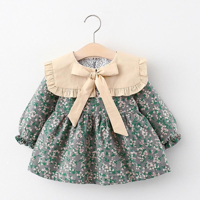 Toddler Baby Girls Dress Autumn Long Sleeve Kids Bow Princess Collar Dresses Costume