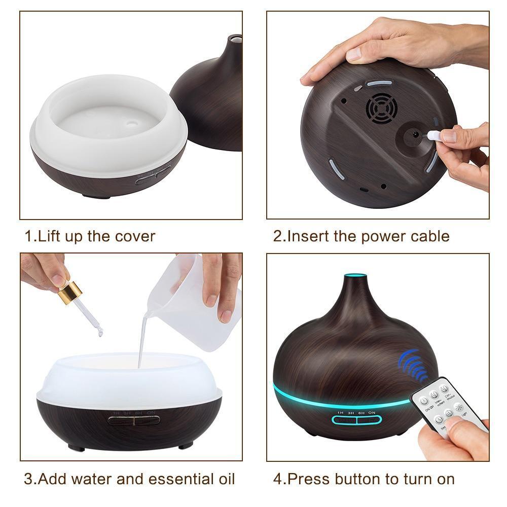 550ml Aroma Air Humidifier Essential Oil Diffuser Aromatherapy Electric Ultrasonic cool Mist Maker for Office Home Bedroom Living Room Study Yoga Spa - Wood Grain, 7 Colors LED Light